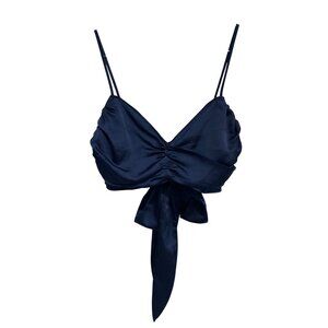 TJD Crop Top Size Small Sleeveless Spaghetti Strap Tie Back Navy Blue Trendy NEW